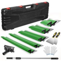 Flächenspachtel Set, Inkl. 5 x Flächenschaber (190 mm Halbmond, 250 mm, 400 mm, 600 mm, 800 mm) mit Ersatzklingen – 2 x Handschaber – Aluminium-Teleskopstange Surface Spatula Set