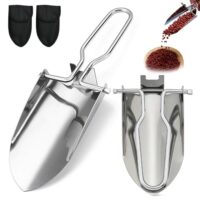 Zwei hochwertige Garten-Schaufeln mit robuster Konstruktion aus Edelstahl und ergonomischem Griff. Ideal für Gartenpflege, Camping und Outdoor-Aktivitäten.