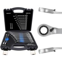 Ratschenschlüssel-Set mit 12 Stücken, Größen von 8-19mm, 15° Arbeitswinkel, Gabelschlüssel und Koffer für Heimwerker