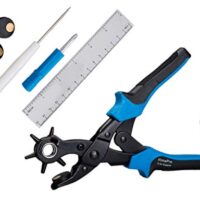 HimaPro Leder-Lochzange, drehbares Locheisen für Gürtel, Hundehalsbänder, Sättel, Schuhe, Uhrenarmbänder und mehr - Inklusive Messlineal, zwei Ersatz-Stanzplatten und Mini-Metallbohrer