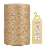 Jute-Band 2-3mm Dicke, Bindegarn, Gartenschnur, Bastelschnur Kordel Rolle mit 100m, 100% Jutegarn Naturfarbe, hochwertige und natürliche Schnur für Kunstgewerbe und Gartenarbeit