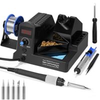 Lötstation, 100W Lötkolben Set mit Einstellung der Temperatur zwischen 180°C und 480°C. Die Lötstation verfügt über eine LED-Anzeige, Entlötpumpe und 5 zusätzliche Lötspitzen. Ideal für Reparaturen und DIY-Projekte.