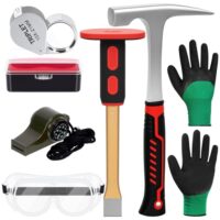 Professionelles Werkzeugset für Felsjagd und Steinbrechen, beinhaltet Rock Pick Hammer, Maurer-Betonmeißen, Sicherheitsbrille, 3-in-1-Pfeife mit Kompass und Thermometer, 10-fache Mini-Handlinsenlupe und Handschuhe