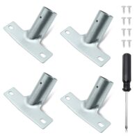 Ein Set aus vier Metallhaltern für Besenstiele mit Kreuzschlitzschraubendreher, ideal für Besenstiele bis ø 25 mm.