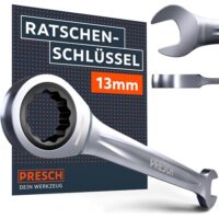 PRESCH Ratschenschlüssel 13mm - Minimaler Rückholwinkel (4°, 90 Zähne) - 15° abgewinkelt für beengte Stellen - Robuster, präzisionsgefertigter Ringratschenschlüssel