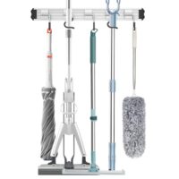 Besenhalterung Wand, Gartengerätehalter aus Aluminium mit Abnehmbarem Haken für Badezimmer, Küche, Schrank und Garten