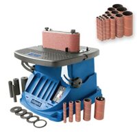 Oszillierender Spindelschleifer von Scheppach, 450W, neigbar bis 45°, Alu-Tisch, Oszillationshub 16 mm, inkl. 5 Schleifhülsen & 4 gummierten Schleifwalzen