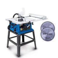Tischkreissäge mit Untergestell und 2 Sägeblättern, Ø255mm, schwenkbar bis 45°, 230V 2000W, Schnitthöhe 75mm, Tischverbreiterung 640x920mm