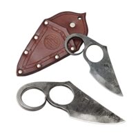 Handgeschmiedetes Zwei-Finger-Messer mit gehärteter Klinge und handgefertigtem Echtleder-Etui - perfekte Geschenkidee für Kunstliebhaber