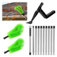Teleskop-Dachrinnenreiniger 2 in 1 mit Bürste und Reinigungslöffel, Dachrinnenreiniger für Regenrinnen und Laubentfernung