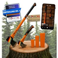 TronicXL Spaltaxt Set für Holz, Forst Axt Beil Keile, Kurzes Spaltbeil 600g Axt + Lange Fällaxt 2000g + Fällkeile, Profi Spaltaxt mit Keilen für Forstbedarf, Camping & Outdoor, Feuerholz