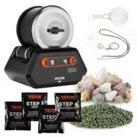 Elektrische Poliermaschine mit hoher Tragkraft und 4 Drehzahlstufen. Steinpolierset inklusive Rohedelsteinen, Polierkörnern und 9-Tage-Poliertimer. Intuitives Bedienfeld in Schwarz.