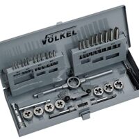 Völkels Handgewindebohrer und Schneideisen 31-teiliges Set für Profis, Gewindeschneider-Set mit Handgewindebohrern und Schneideisen von M 3 bis M 12 nach DIN 352 und HSS-Schneideisen nach DIN EN 22568