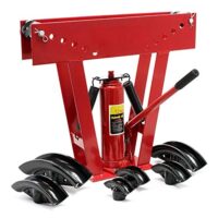 Hydraulische Rohrbiegemaschine von Wiltec mit Biegewinkel bis 90 Grad und sechs Presstücken für verschieden große Rohre.