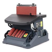 Wiltec oszillierender Spindelschleifer 500 W neigbar bis 45°, Bandschleifer mit 5 Schleifhülsen und 16 mm Oszillationshub, Kantenschleifer mit 2000 U/min zum Bandschleifen und Spindelscheiben