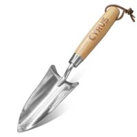 Hochbelastbare kleine Edelstahl-Schmalkopfkelle mit Holzgriff zum Pflanzen, Messen und Jäten im Garten