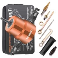 Doppelseitiges Scheibenmetall-Ausnehmgerät, REXBETI-Bohrmaschine-Anschluss-Metall-Cutter mit Extra-Punch und -Die, 1 Schnittloch-Accessoire und 1 Schritt-Bohrer-Bit, perfekt für gerade Linien, Kurven oder Kreise schneiden