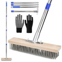 Drahtbesen mit Stiel 170 * 30cm, ideal für Reinigungsarbeiten im Garten, hartnäckiges Moos und Unkraut entfernen