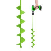 Erdbohrer für Gartenprojekte, Bohrmaschine mit langem Bohrerstang aus hochwertigem Material, grüner Beschichtung und Spiraldesign zum Bohren von Pflanzlöchern.