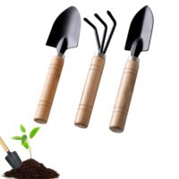 Gartenwerkzeug Set mit 3 Teilen, Gartengeräte Set für Gartenarbeit, Schaufeln mit Holzgriff, Bonsai Werkzeug, Pflanze und Topfblumen