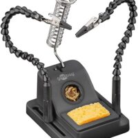 Goobay Löthilfe Dritte Hand - Helfer für Lötarbeiten, 2x flexibler Schwanenhals mit Krokodilklemmen und weitere Werkzeuge zum Löten von Platinen, Modellbau und DIY-Projekten