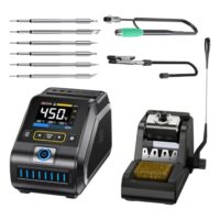 Professionelle Lötstation für Elektronik und DIY-Projekte mit Temperaturbereich von 100 bis 450 °C und Mikrochip-Steuerung.