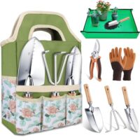 Kynup 7-teiliges Gartenwerkzeug Set aus Edelstahl mit Tragetasche für Beetarbeit und Pflanzenpflege, ideal für Muttertag oder Geburtstag