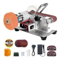Mini Bandschleifer, elektrischer Tischschleifer mit 7 Einstellbaren Geschwindigkeiten, für Messer-Machen, Holz und Aluminium, Polierscheibe (2)