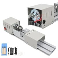 Mini Drechselbank Holz Metall mit Schleifmaschine Set, 12-24V Perlen Poliermaschine Drechselwerkzeug für Holzbearbeitung Gravur