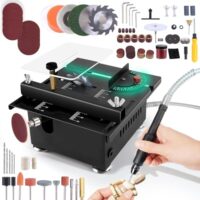Miniatur Tischkreissäge für DIY-Projekte, Einstellbarer Geschwindigkeit und Höhe, 100W Multifunktionale Tragbare Präzisions Tischsäge mit 4 Klingen, 0,1-16mm Sägeblatt