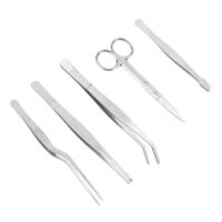 Pflanzentrimmer-Set mit Edelstahlwerkzeugen: 5-stk Pinzette, Schere für Gartenarbeit, Bonsai und Reptilienfütterung