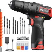 PULITUO Akku-Bohrmaschine 12 V, 50 Stück, elektrisches Kompakt-Bohrer-Set mit Drehmomenteinstellung für Heimwerker und DIY-Projekte
