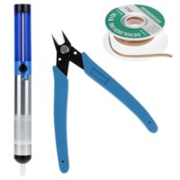 QWORK 3-teiliges Werkzeugset zum Entfernen von Lötzinn, Entlötdocht, Entlötpumpe und Drahtschneiderzange für Heimwerker-Elektronik