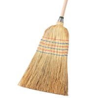 Reisstrohbesen mit Stiel für Garten, Straßen, draußen - Robuster 6 Naht Stroh Besen mit vollen Strohhärten