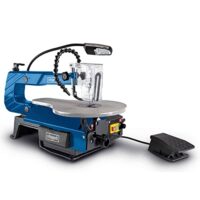 Scheppach Dekupiersäge DECO-XLS, Modellbausäge mit Steuerung über breiten Fußschalter, Schnitthöhe 50-406mm, 12mm Hub, 500-1700 U/min, Gebläsedüse und LED-Arbeitslampe