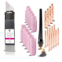 STAHLWERK WP-26 WIG Schweißzubehör Set mit Spannhülsen, Gehäuse, Keramikdüsen und Wolframelektroden für WP SR Binzel 17/18/26 WIG-Schweißbrenner