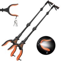 2 Stück Greifer mit Licht, 80cm Greifzange für Senioren, Müllzange mit Drehbarer Magnet Greifer