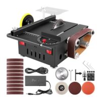 Mini Tischkreissäge mit Bandschleifer, Kleine Tischsäge für Holzarbeiten und 10 Ersatz-Schleifbändern