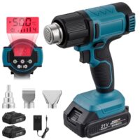 Dibaful Heißluftfön Akku Heißluftpistole Kit 200℃ 300℃ mit 2X 21V Akku LCD Digitalanzeige 3 Düsen | Elektrische Heissluftfoen für Entlacken, Löten und Schrumpfen