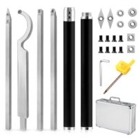 25 Stücke Drechselwerkzeuge aus Hartmetall, ideal für Drehmaschinen aller Erfahrungsstufen geeignet. Das Set enthält Schwanenhalsmesser, Vierkantmesser, Diamantmesser und Runddrehwerkzeuge.