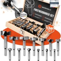 Werktitel Forstnerbohrer Set, präzise und extra gehärtet, 13 Lochbohrer von 10 bis 60 mm für Hartholz, Weichholz und Spanplatten