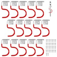 Gartengerätehalter aus Metall, 15 Rot Haken, 30 Schrauben, Anti Rutsch Gummierung, Garagen, Keller, Geräteschuppen