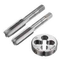 sourcing map 3-teiliges metrisches Handgewindebohrer- und Schneideisen-Set, M12 x 1 Kegel-/Untergewindegewindebohrer + runde Schneideisen, Handgewindeschneidwerkzeuge für die Reparatur von Metallteilen