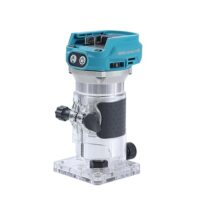 KATSU FIT-BAT 18V/21V Brushless Akku-Oberfräse, Holzfräse und Kantenfräse mit Trimmer-Basis, 3 Spannzangen 1/4", 6 mm und 8 mm. Produktfoto ohne Akku und Ladegerät.