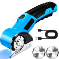 Elektrischer Kartonschneider mit kabellosem Betrieb, 4V Kabelloser Rollschneider mit 2 Klingen, 3 Geschwindigkeitsstufen Universalschneider Rotationsschneider mit LED-Licht für Papier, Teppich, Leder, Filz