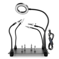 Magnetische Lötstation mit 4 flexiblen Händen, Lupe und Licht für Elektronik Reparaturen - Robuste Basis, 5-fache Lupe und verstellbares Licht