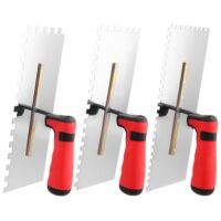 QWORK 3-teilige Edelstahl Zahnglättekelle mit Softgriff, geeignet für Kalk- und Gipsputzen sowie Maurerarbeiten