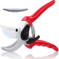 Gartenschere mit 4-fach schärferer japanischer SK5-Kohlenstoffstahlklinge, bypass-Schneide und Antihaft-Beschichtung für trockenes und frisches Holz