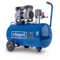 Super Silent Doppelzylinder Kompressor von Scheppach, Arbeitsdruck 8 bar, Kesselvolumen 50 L, Leistung 1100 W bei 230 V~ / 50 Hz, Ansaugleistung 230 L/min, Ölfrei