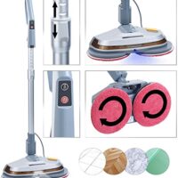 Bodenpoliermaschine mit Teleskop-Griff, Sprüh-Funktion und LEDs für glatte Böden wie Fliesen, Laminat, Parkett und Holzböden